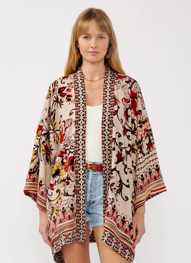 Reversible Boho Floral Kimono Natural/Wine