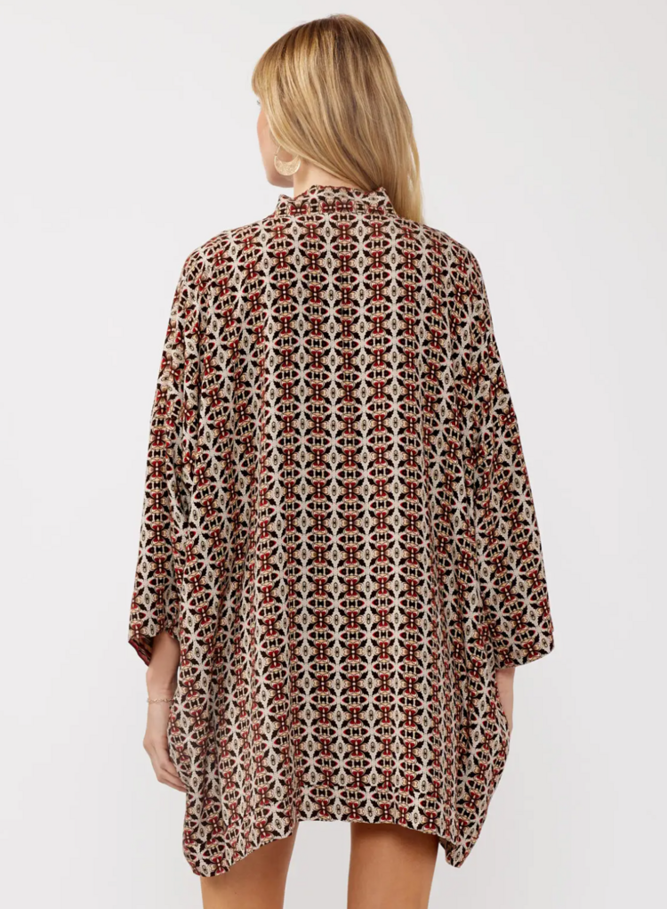 Reversible Boho Floral Kimono Natural/Wine