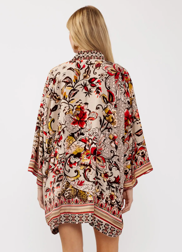 Reversible Boho Floral Kimono Natural/Wine