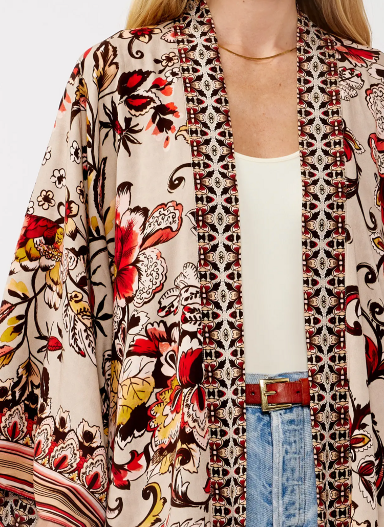 Reversible Boho Floral Kimono Natural/Wine