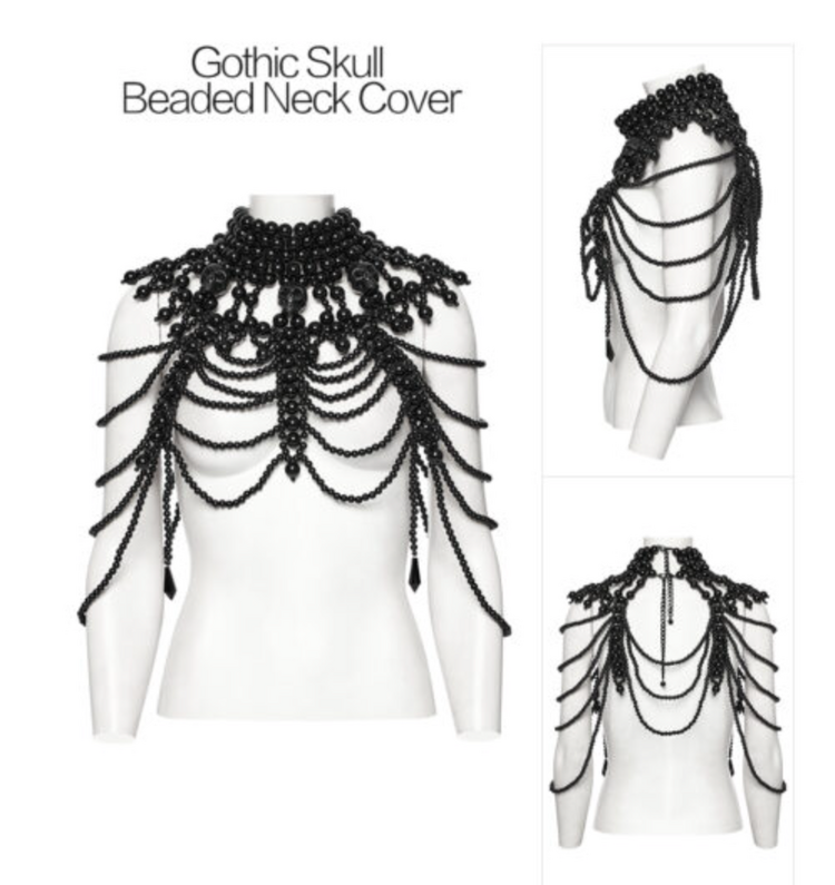 Gothic Skull Beaded Neck Cover Black