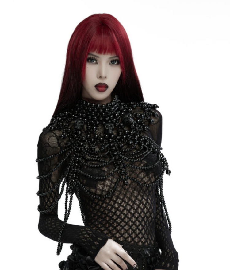 Gothic Skull Beaded Neck Cover Black