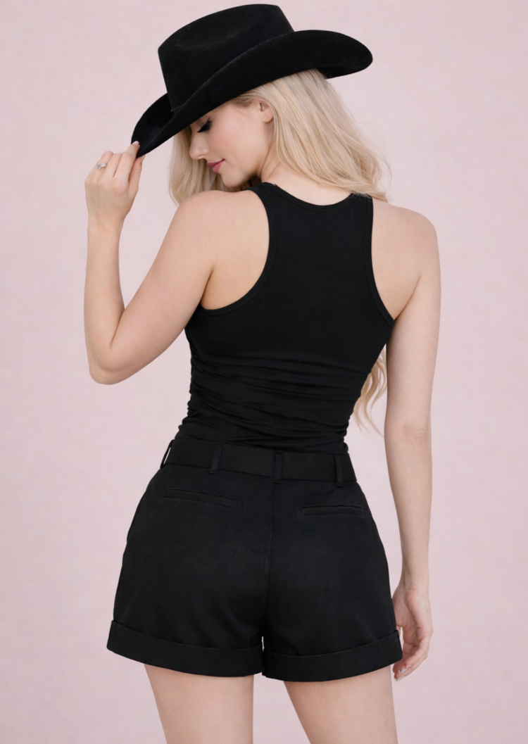 Racerback Lace Up Corset Tank Black