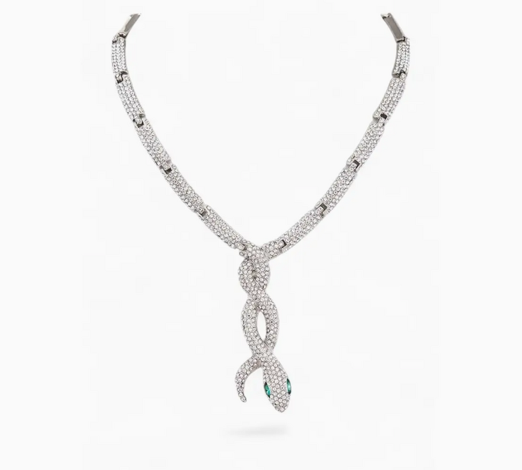 Crystal Snake Collar Necklace Silver