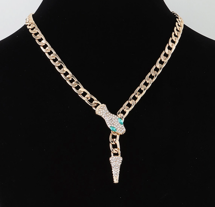 Crystal Snake Magnetic Cuban Chain Necklace