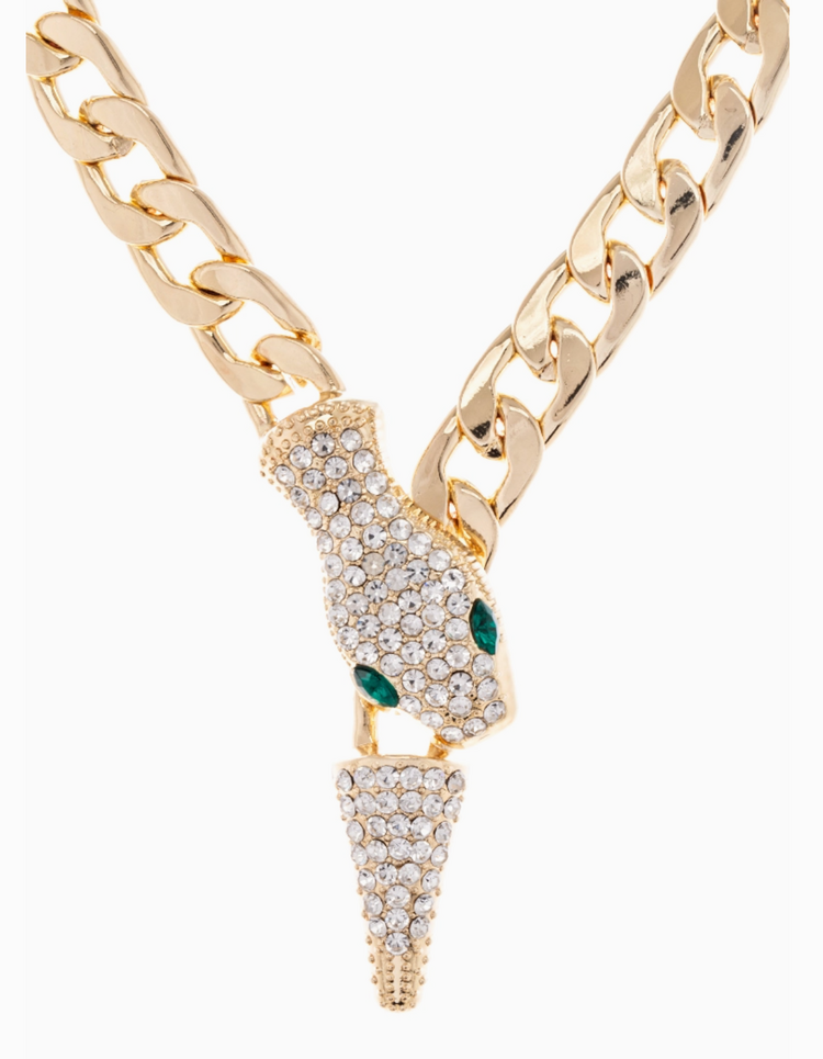Crystal Snake Magnetic Cuban Chain Necklace
