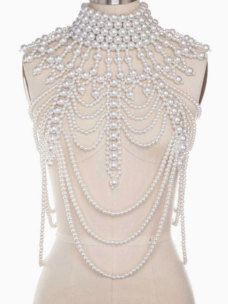 Dramatic Pearl Beaded Body Chain White