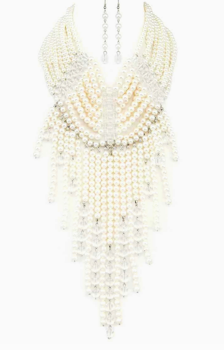 Zillion Pearl Crystal Statement Collar Necklace Set