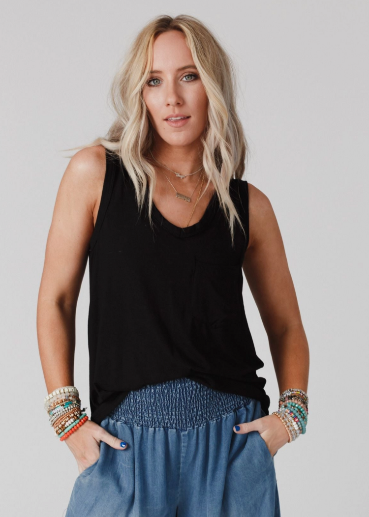 Three Bird Nest Scoop Neck Tank Black