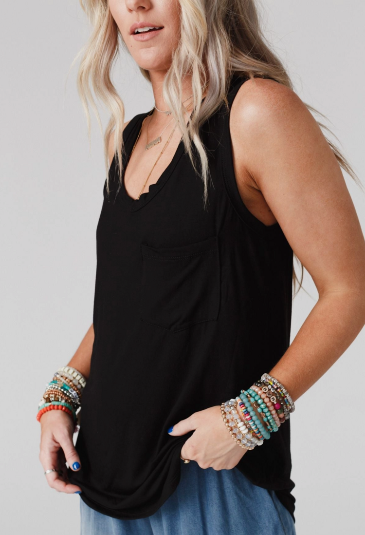 Three Bird Nest Scoop Neck Tank Black
