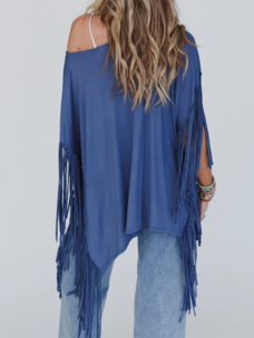 Three Bird Nest Western Showstopper Fringe Top Denim