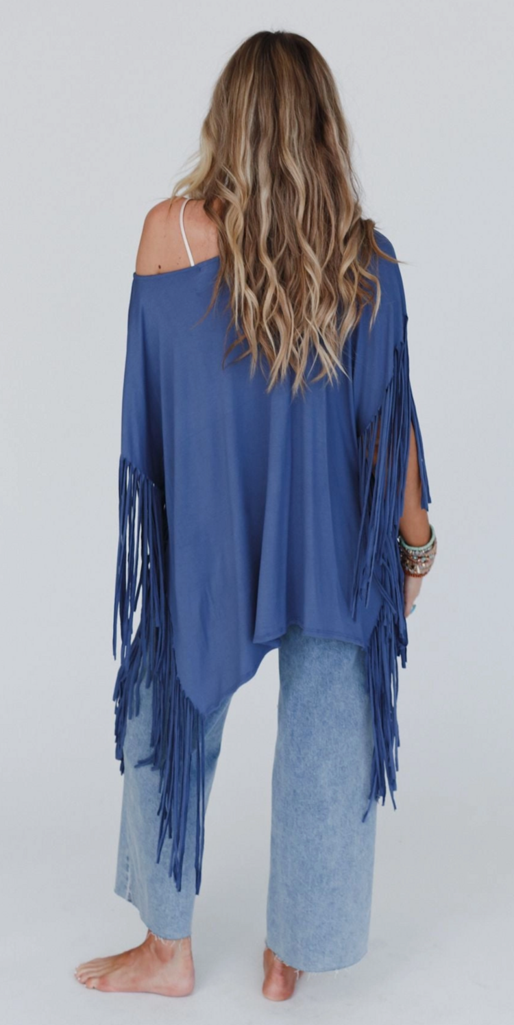 Three Bird Nest Western Showstopper Fringe Top Denim