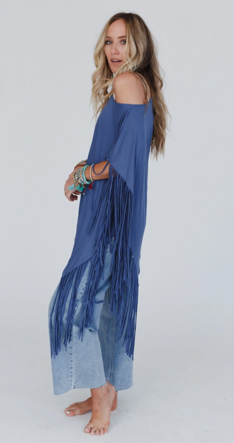 Three Bird Nest Western Showstopper Fringe Top Denim