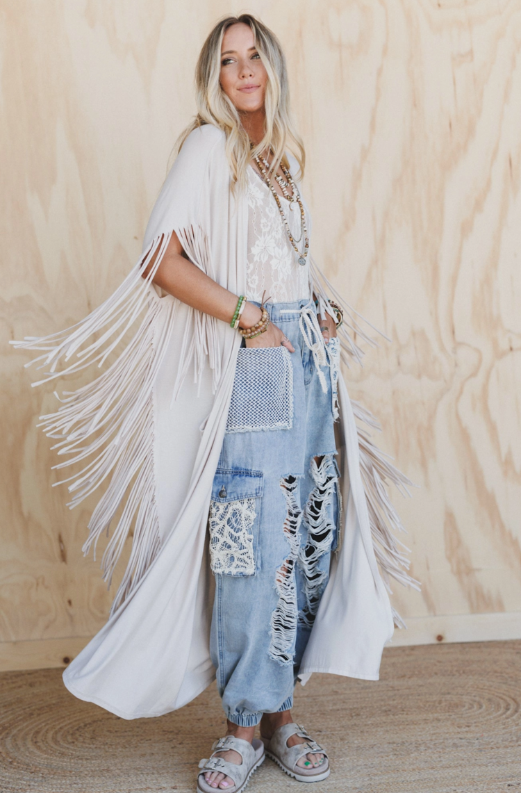 Three Bird Nest Western Showstopper Fringe Duster Oat
