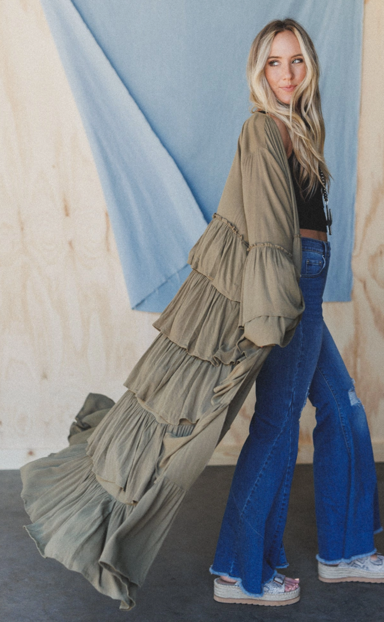 Three Bird Nest Layers of Love Duster Olive