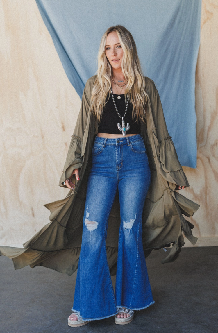 Three Bird Nest Layers of Love Duster Olive