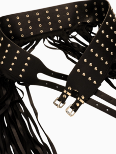 Studded Fringe Waist Belt Black