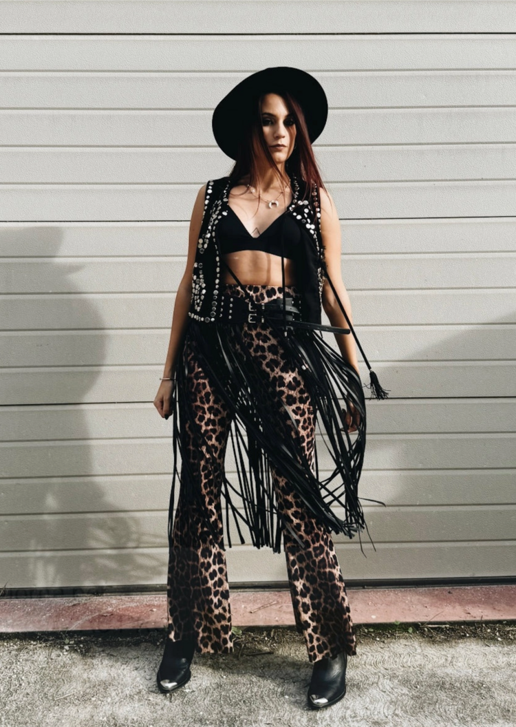 Studded Fringe Waist Belt Black