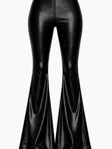 Faux Leather Snake Bell Bottoms Black