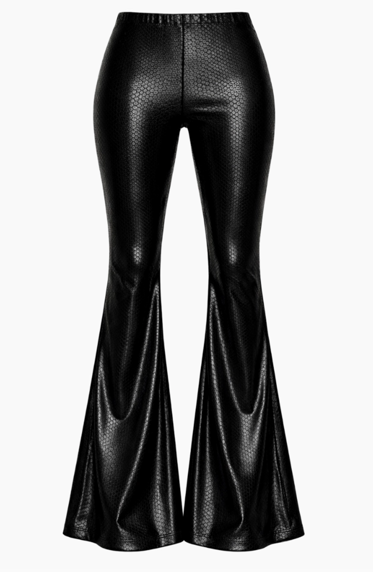 Faux Leather Snake Bell Bottoms Black