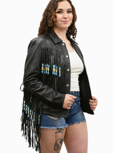 Rodeo Nights Leather Fringe Jacket Black