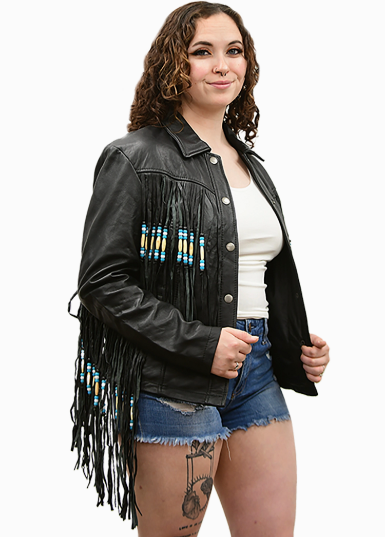 Rodeo Nights Leather Fringe Jacket Black
