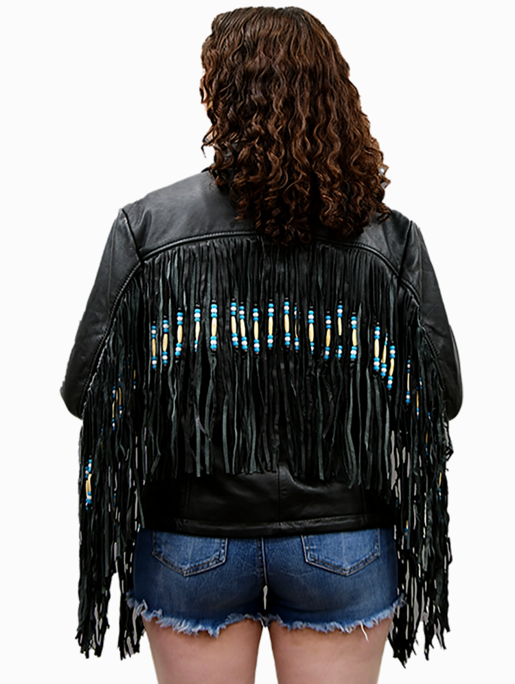 Rodeo Nights Leather Fringe Jacket Black