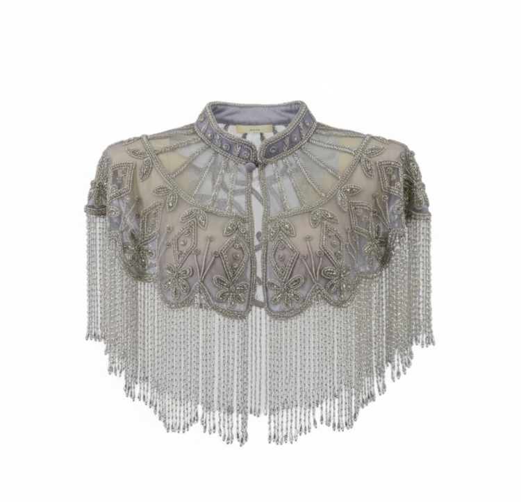 Beaded Shawl with Silver Fringe