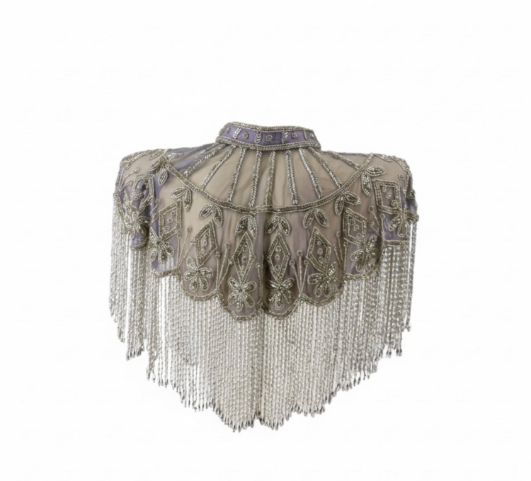 Beaded Shawl with Silver Fringe