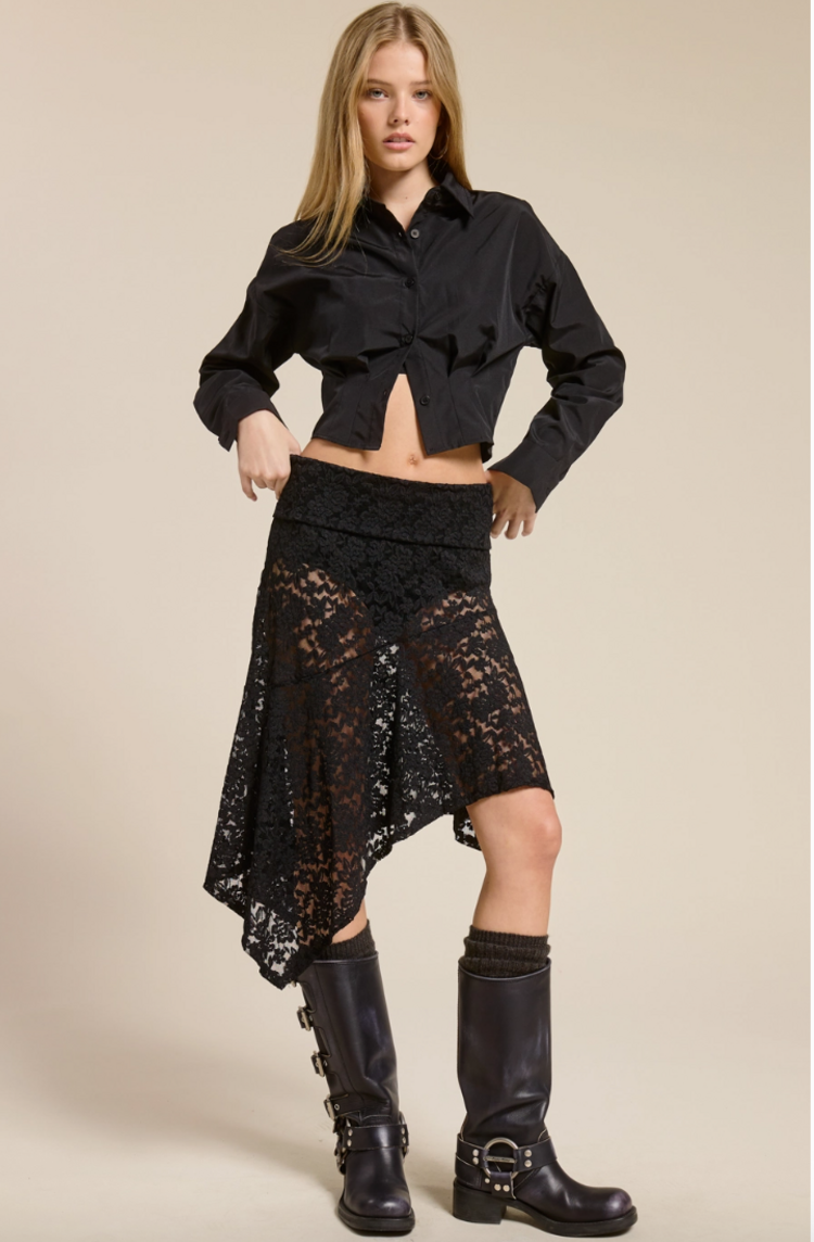 Asymmetric Sheer Lace Skirt