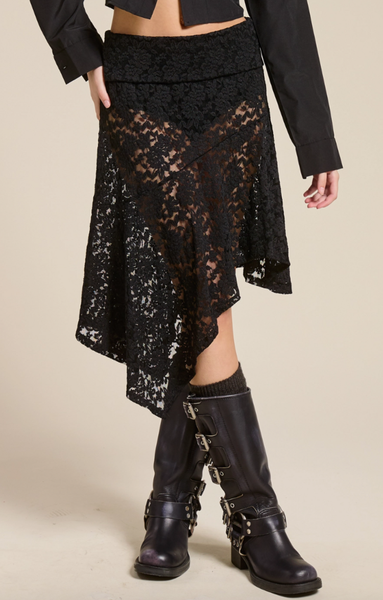 Asymmetric Sheer Lace Skirt