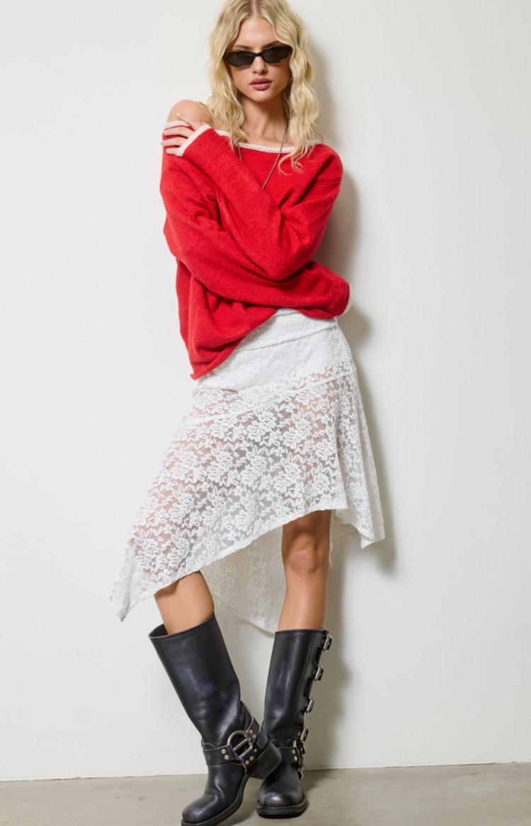 Asyemmetric Sheer Lace Skirt with Panty