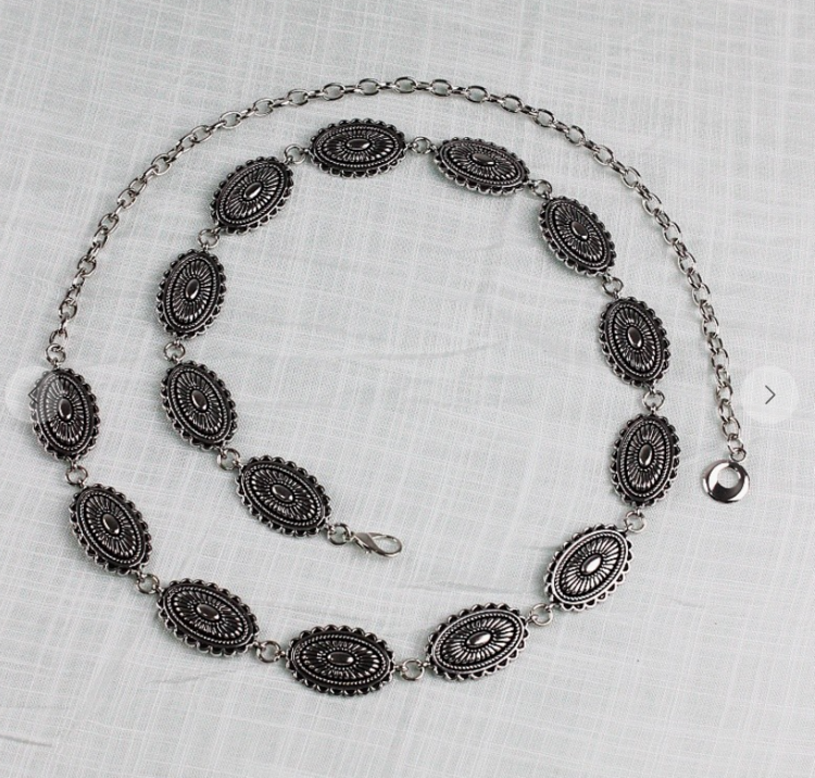 Vintage Western Oval Buckle Chain Belt