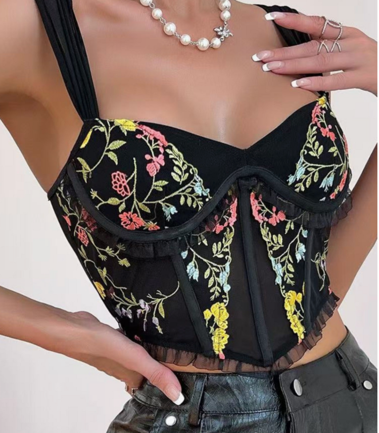 Floral Embroidered Sheer Corset