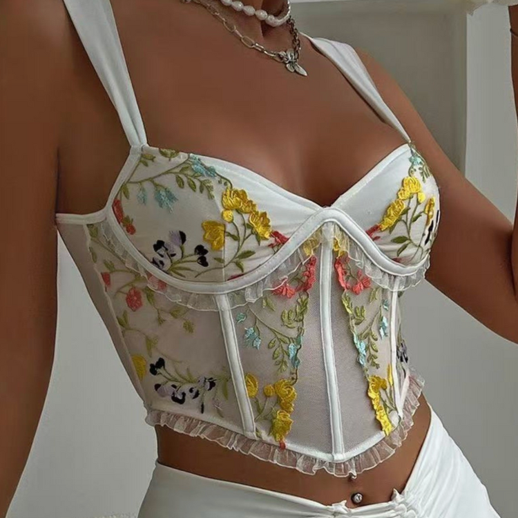 Floral Embroidered Sheer Corset
