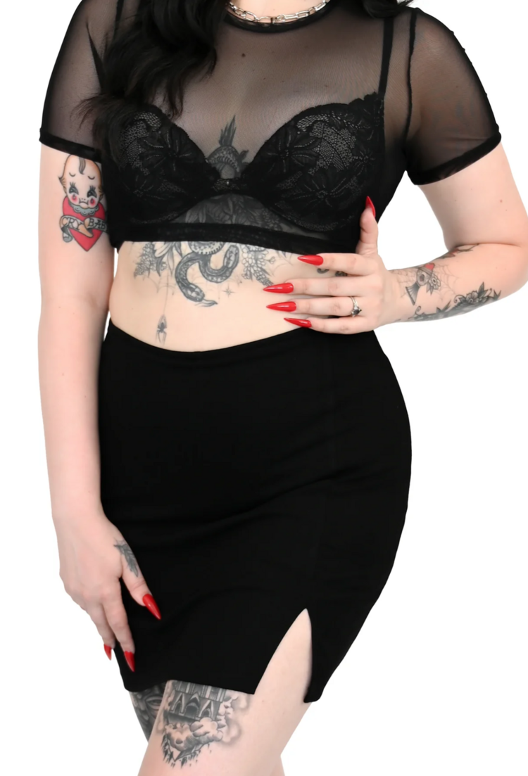 Black Knit Short Skirt with Shorts
