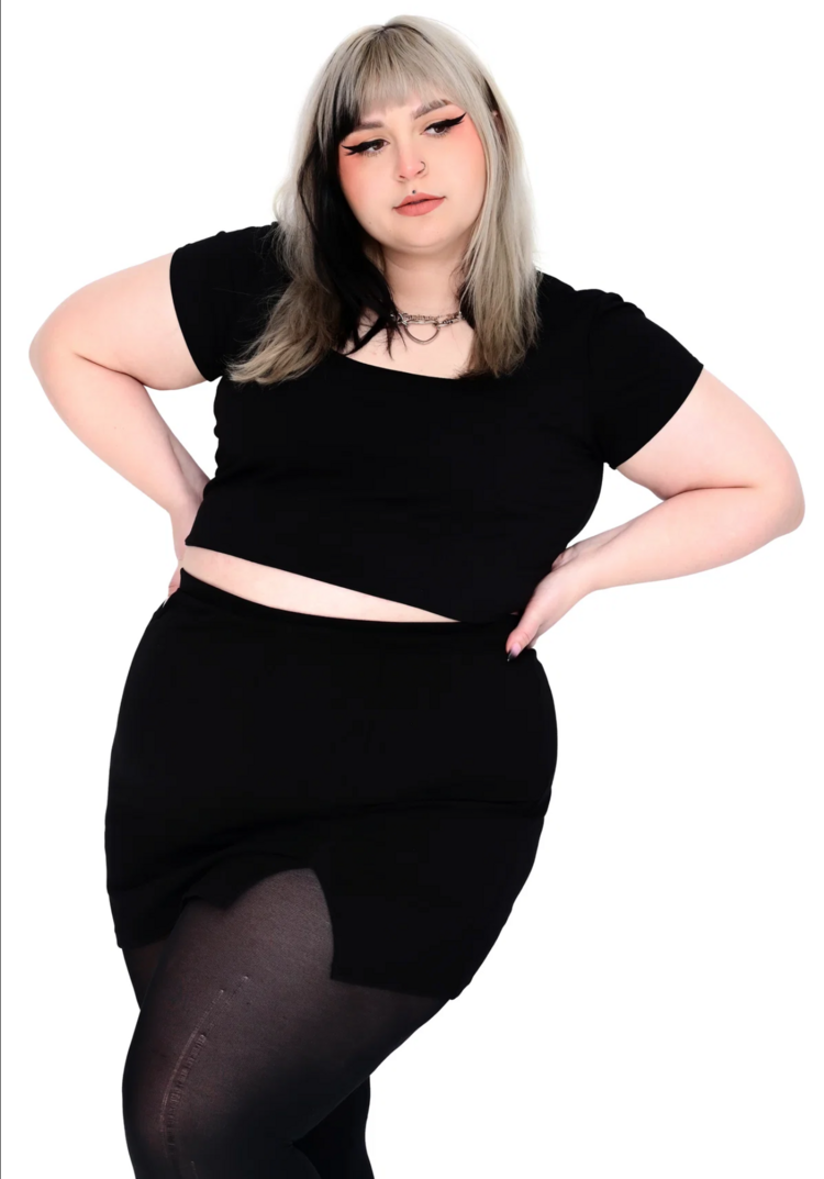 Black Knit Short Skirt with Shorts