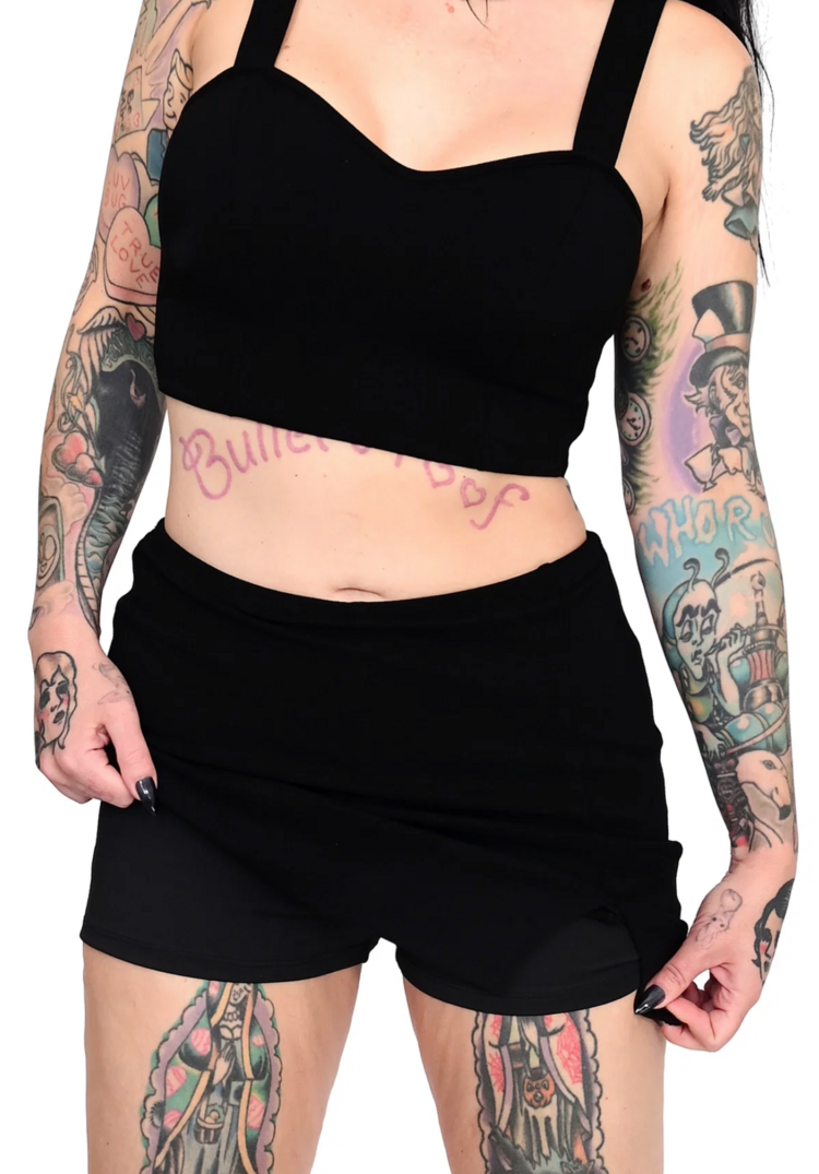 Black Knit Short Skirt with Shorts