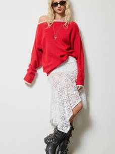 Asymmetric Sheer Lace Skirt