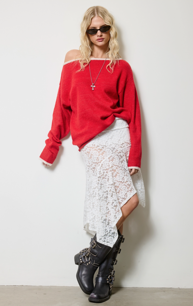 Asymmetric Sheer Lace Skirt