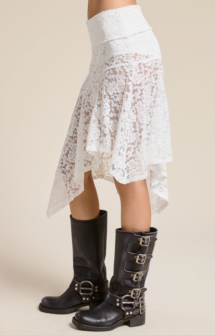 Asymmetric Sheer Lace Skirt