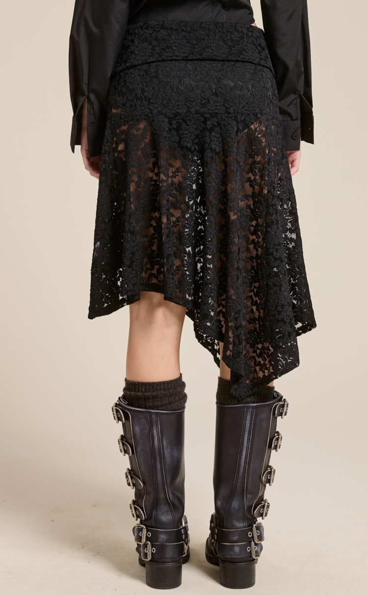 Asymmetric Sheer Lace Skirt