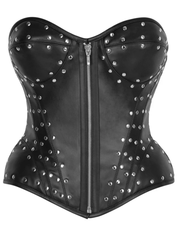 Black Faux Leather Corset with Rivets & Steel Boning