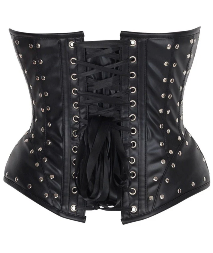 Black Faux Leather Corset with Rivets & Steel Boning