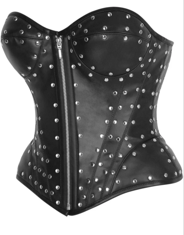 Black Faux Leather Corset with Rivets & Steel Boning