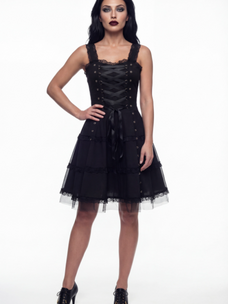 Black Gothic Lace Up Dress