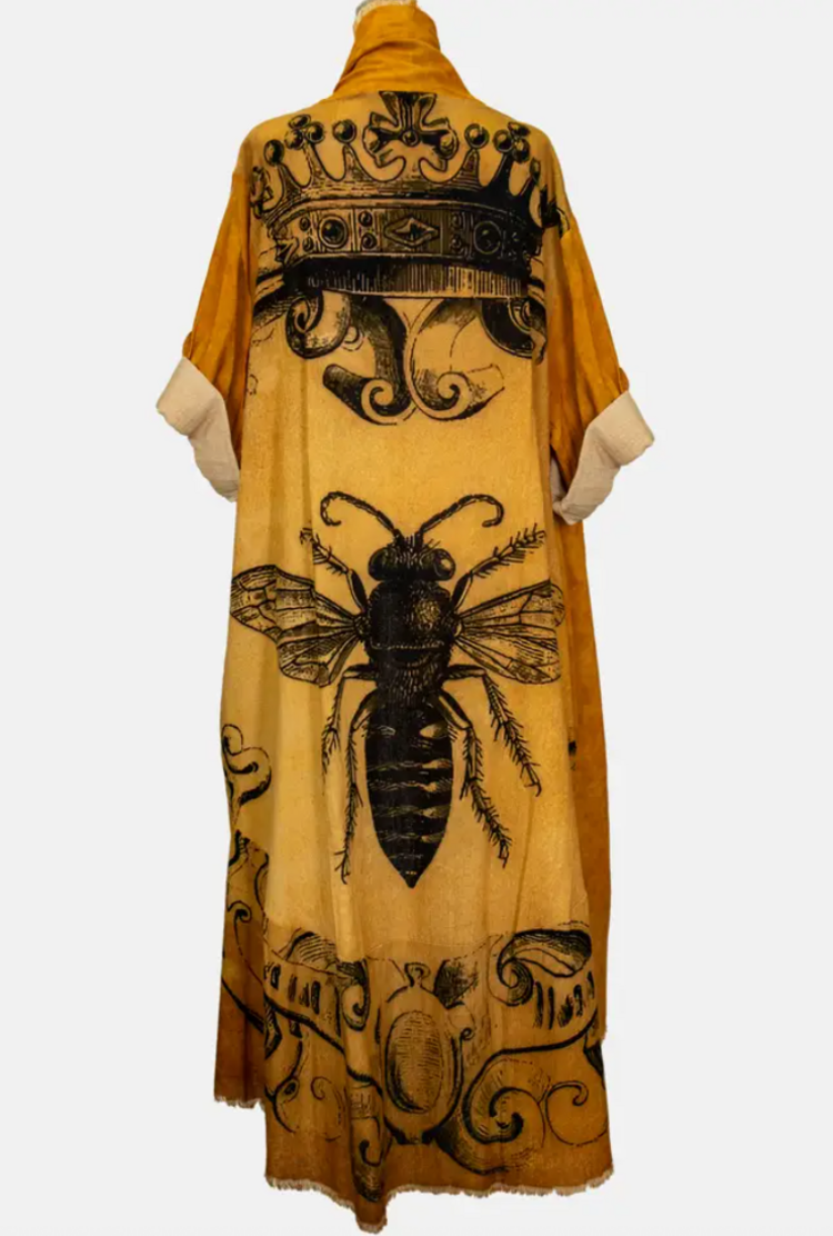 LeParisPetit by I Love Linen Duster with Queen Bee Print in Gold O/S