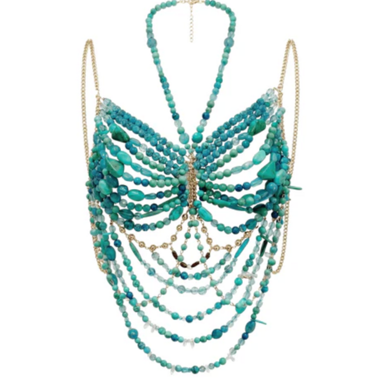 Turquoise Dream Beaded Backless Carnival Top
