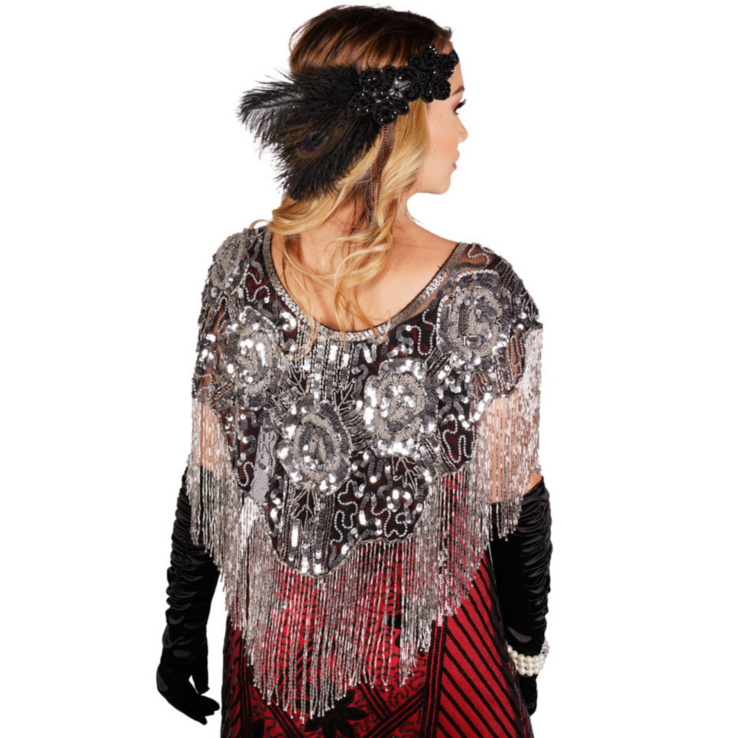 Beaded Art Deco Shoulder Shawl w/ Roses