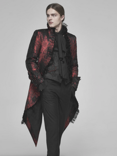 Rococo Lace Trimmed Tuxedo Coat Red Black
